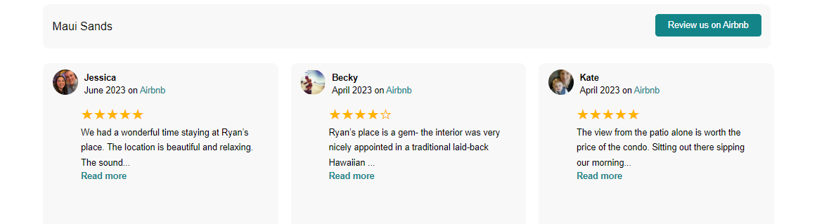 Rentalbell AirBnb Reviews Widget Masonry Layout