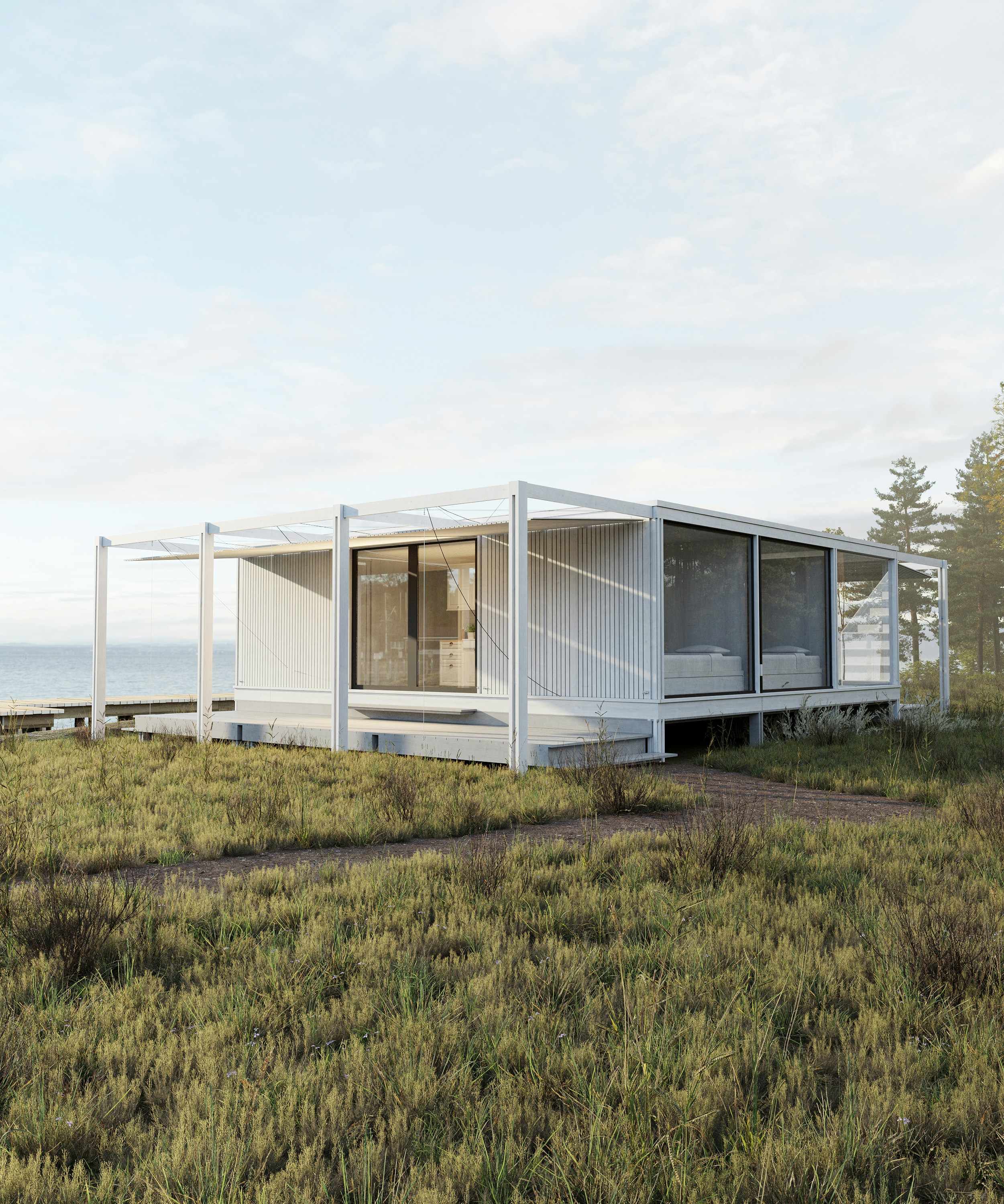 Modern white vacation home overlooking the ocean — a brand-worthy property listing