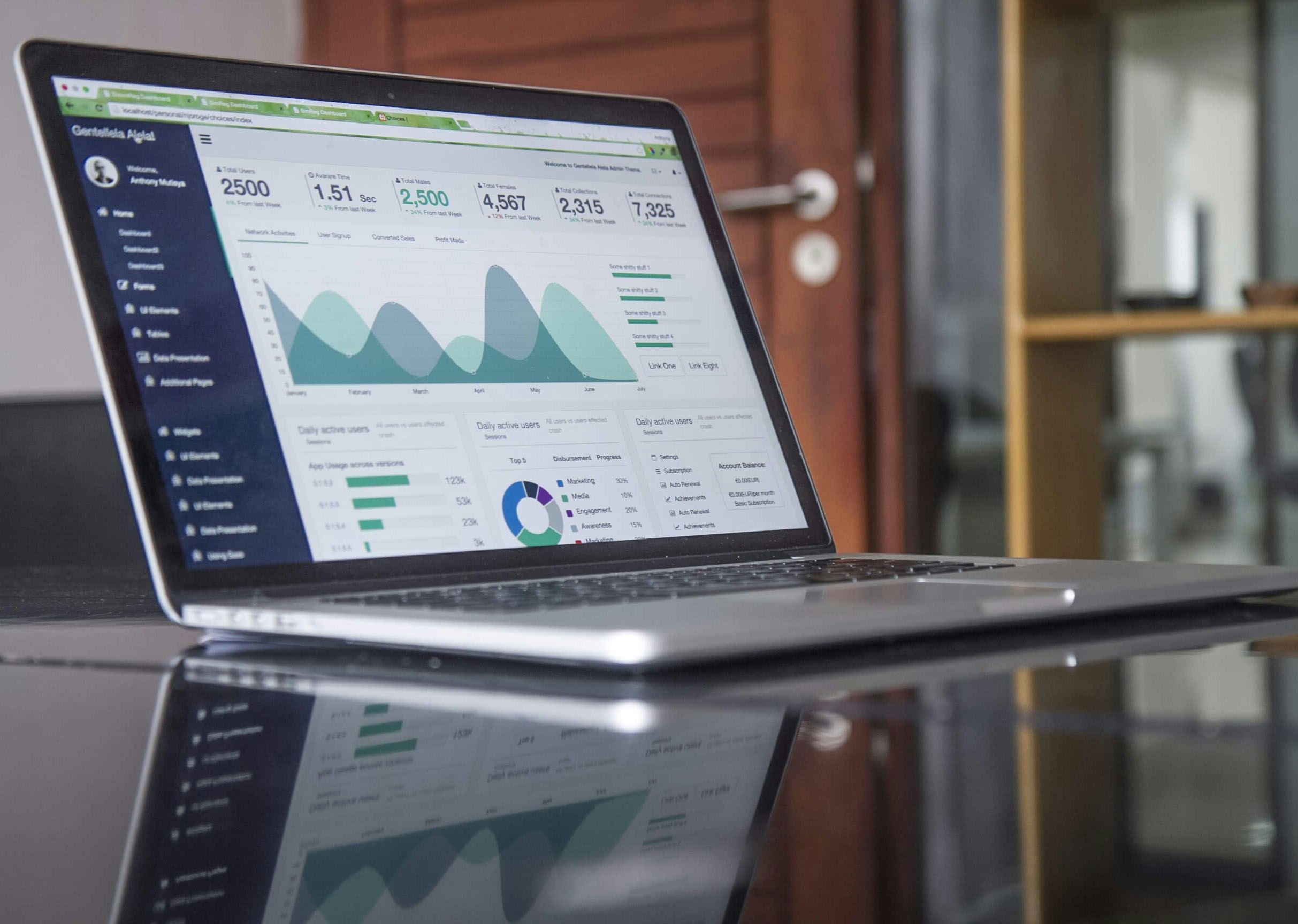 Host customizing analytics and branding for a direct booking website on a laptop